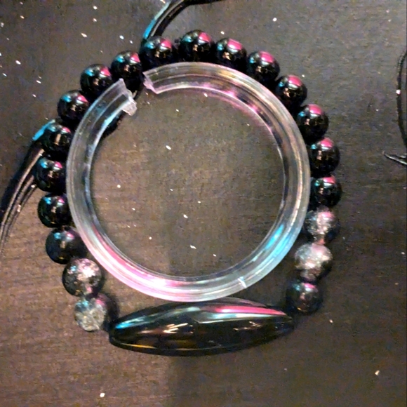 Shadowy Obsidian Odyssey Stretch Bead Bracelet Set - Picture 5 of 5